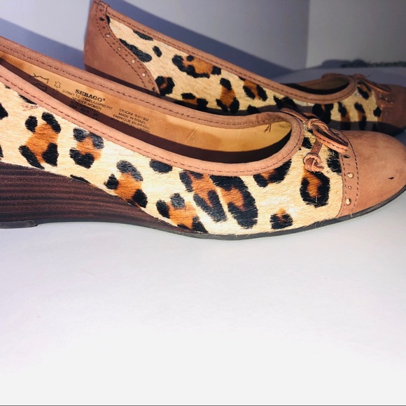 Sebago Camel Leopard Animal Print Wedge Heel 7 - Picture 5 of 13